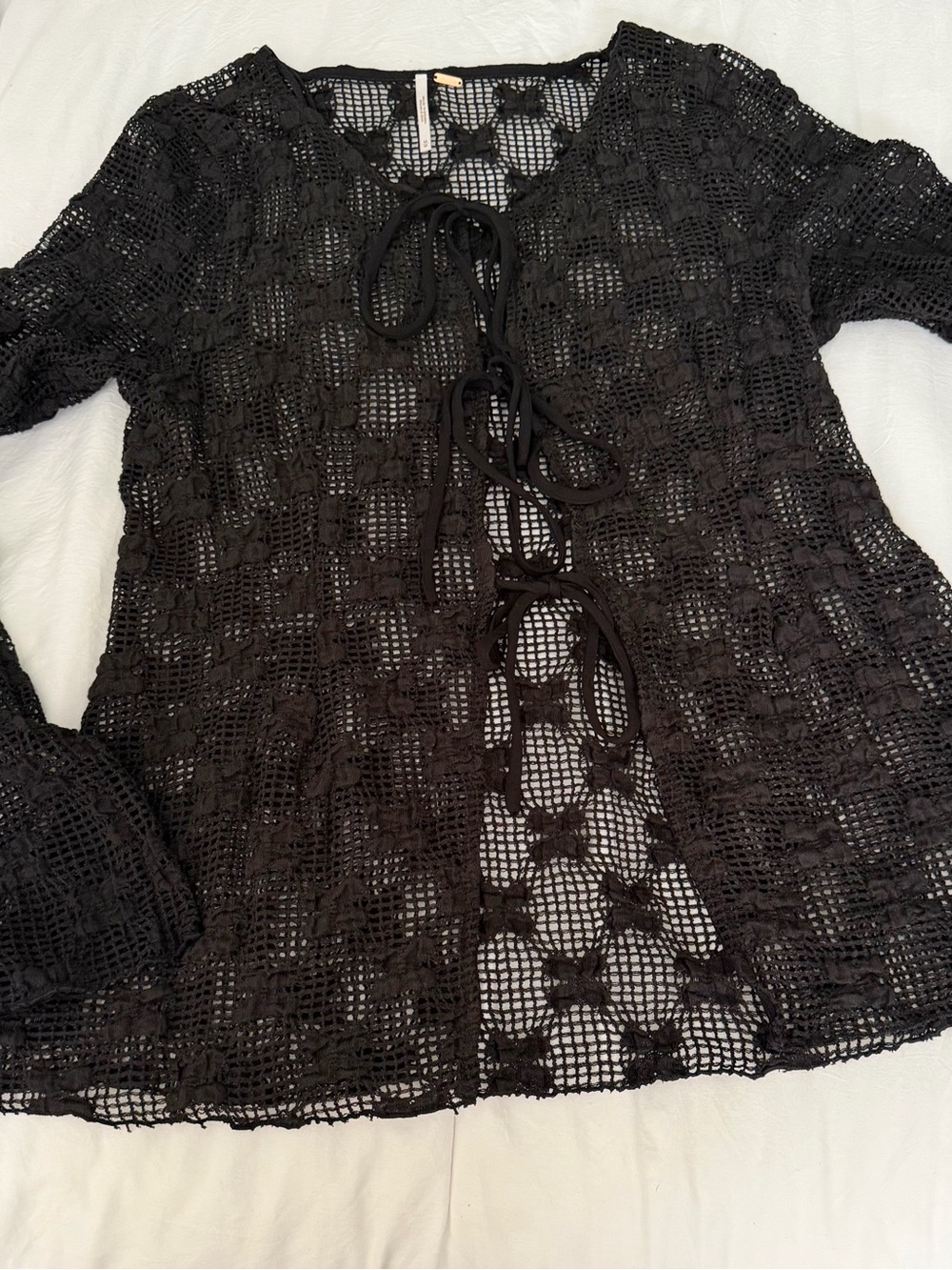 Free People Black Crochet Tie-Front Swim Coverup